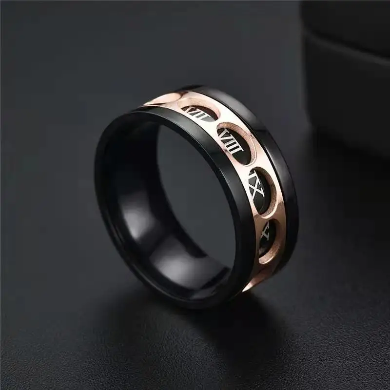 Anxiety Fidget Spinner Rotating Ring For Men Women Stainless Steel Roman Numbers Stylish Punk Spinning Anti Stress Rings Jewelry
