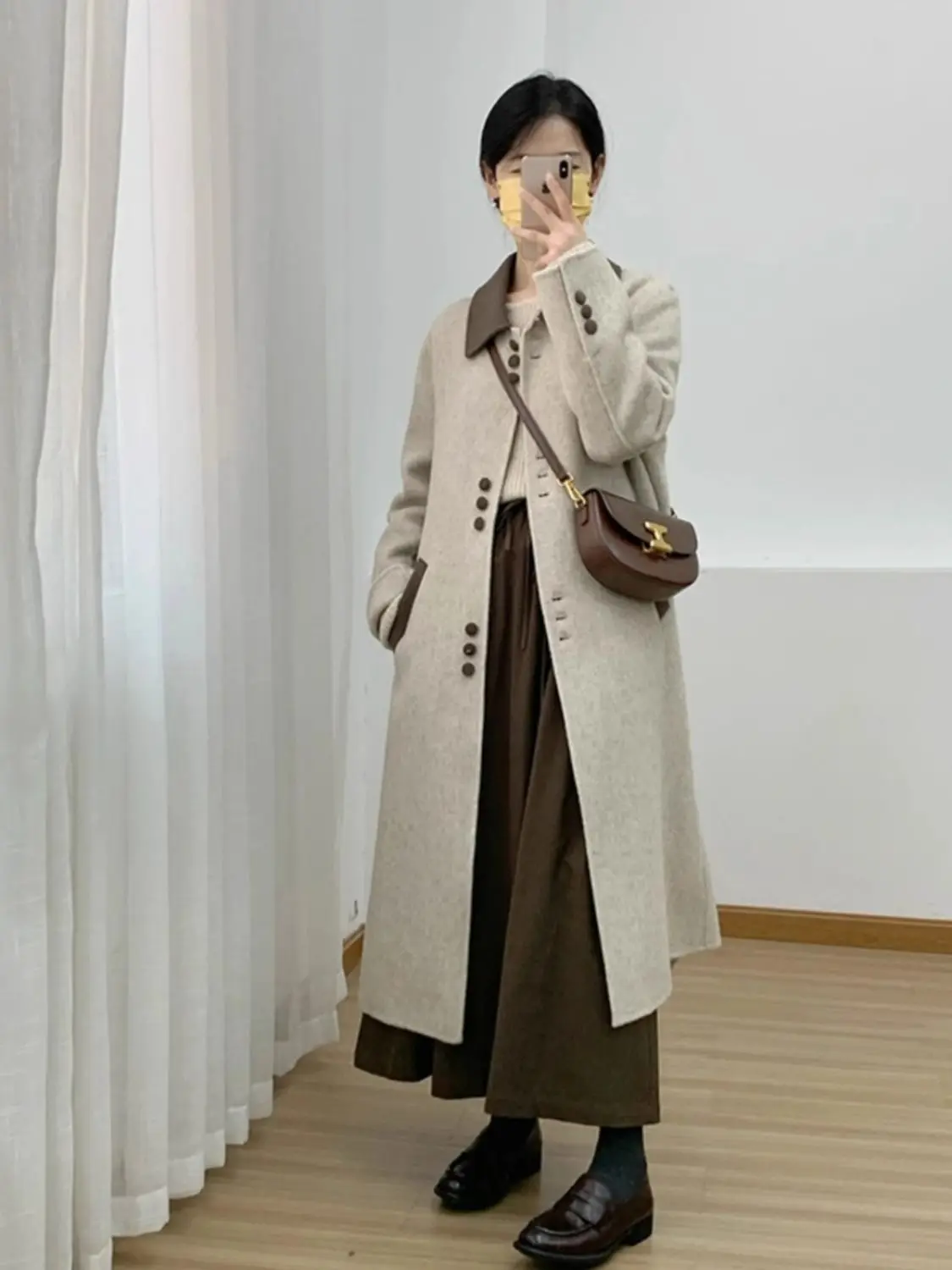 Outono e inverno novo casaco de lã feminino commuter emenda casaco de lã