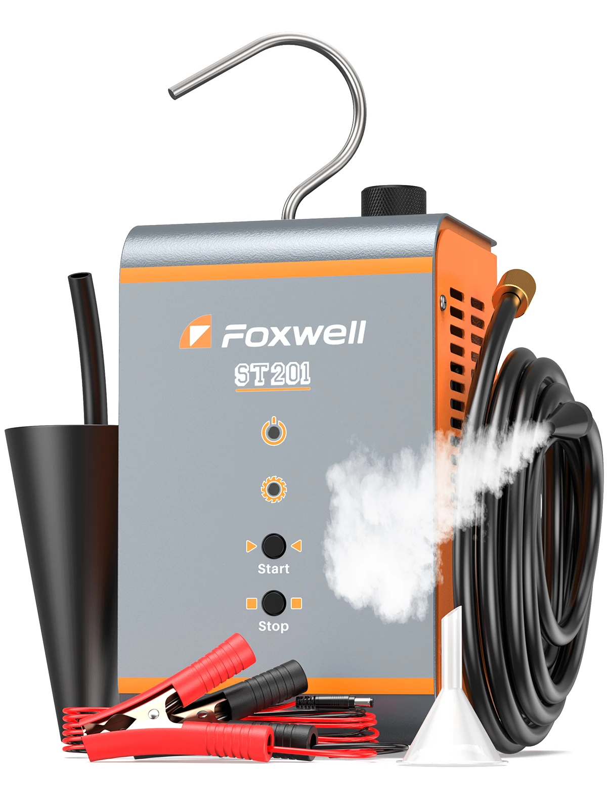 

FOXWELL ST201 Автомобильный детектор утечки дыма со встроенным воздушным насосом EVAP Обнаружение утечки дыма Автоматический тест дыма