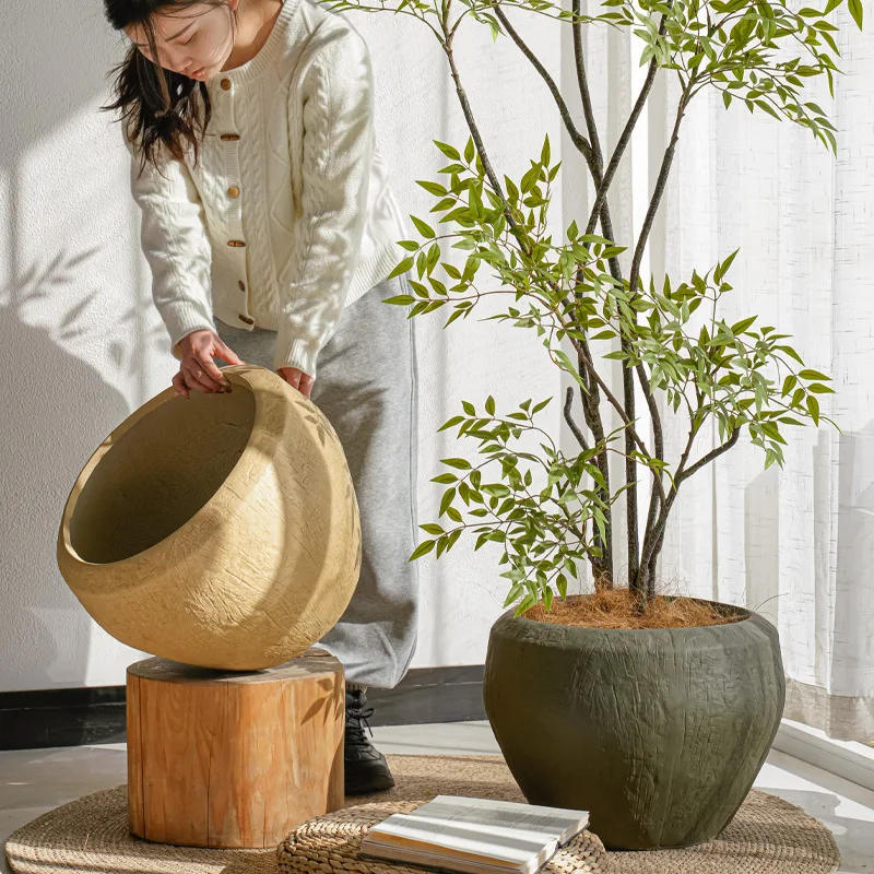 

Nordic magnesium mud floor-to-ceiling flower pot, ceramic-shaped flower pot, simple and breathable large flower device, modern N