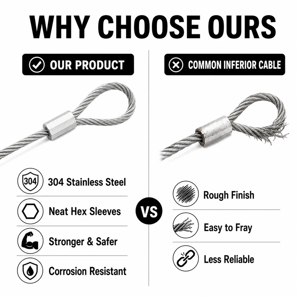 1-2mm Stainless Steel Wire Rope with Durable and Corrosion-resistant Ends Suitable for Fixed Suspension Lighting Widely Used