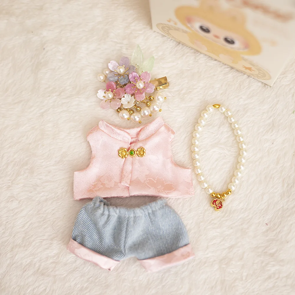 Voor 15/17 CM Labubu Poppenkleertjes Sieraden Kleding Broek Dress Up Poppen Accessoires Zitten Party Kerst Verjaardagscadeau speelgoed