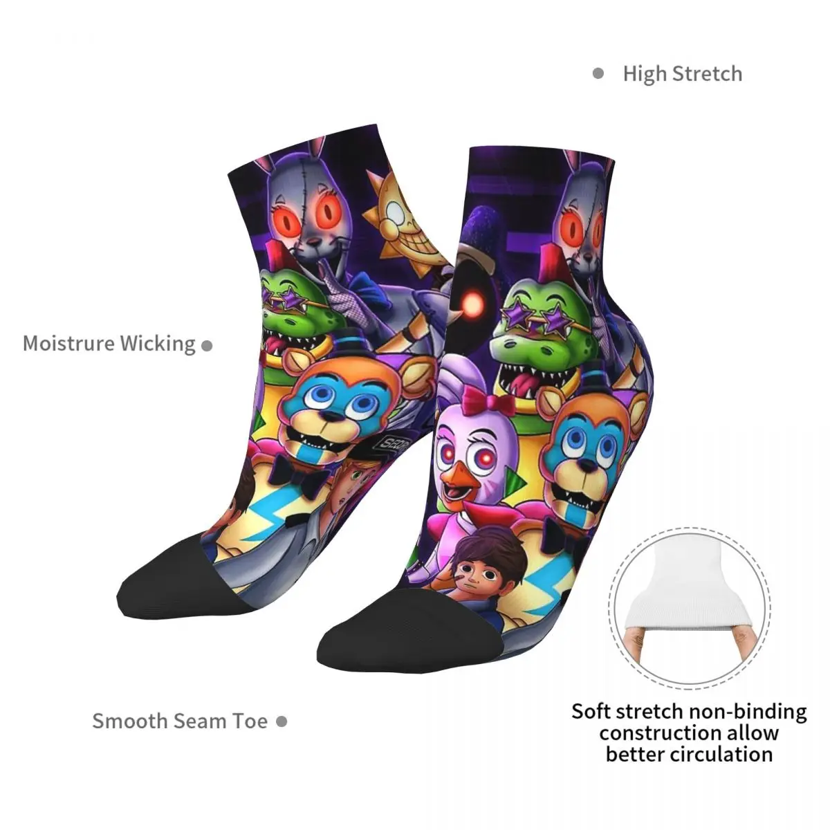 FNAF Horror Game Security Breach Poster Ankle Socks Male Mens Women Autumn Stockings Hip Hop