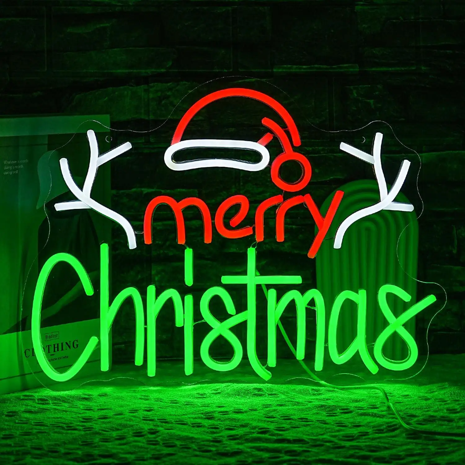 Merry Christmas Santa Hat & Antlers Neon Sign USB LED Lights For Living Room Xmas Party Man Cave Club Wall Decor Holiday Gift
