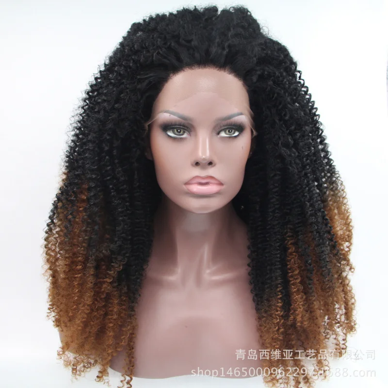 synthetic-lace-front-gradient-color-afro-curly-matte-high-temperature-silk-collarbone-length-hair