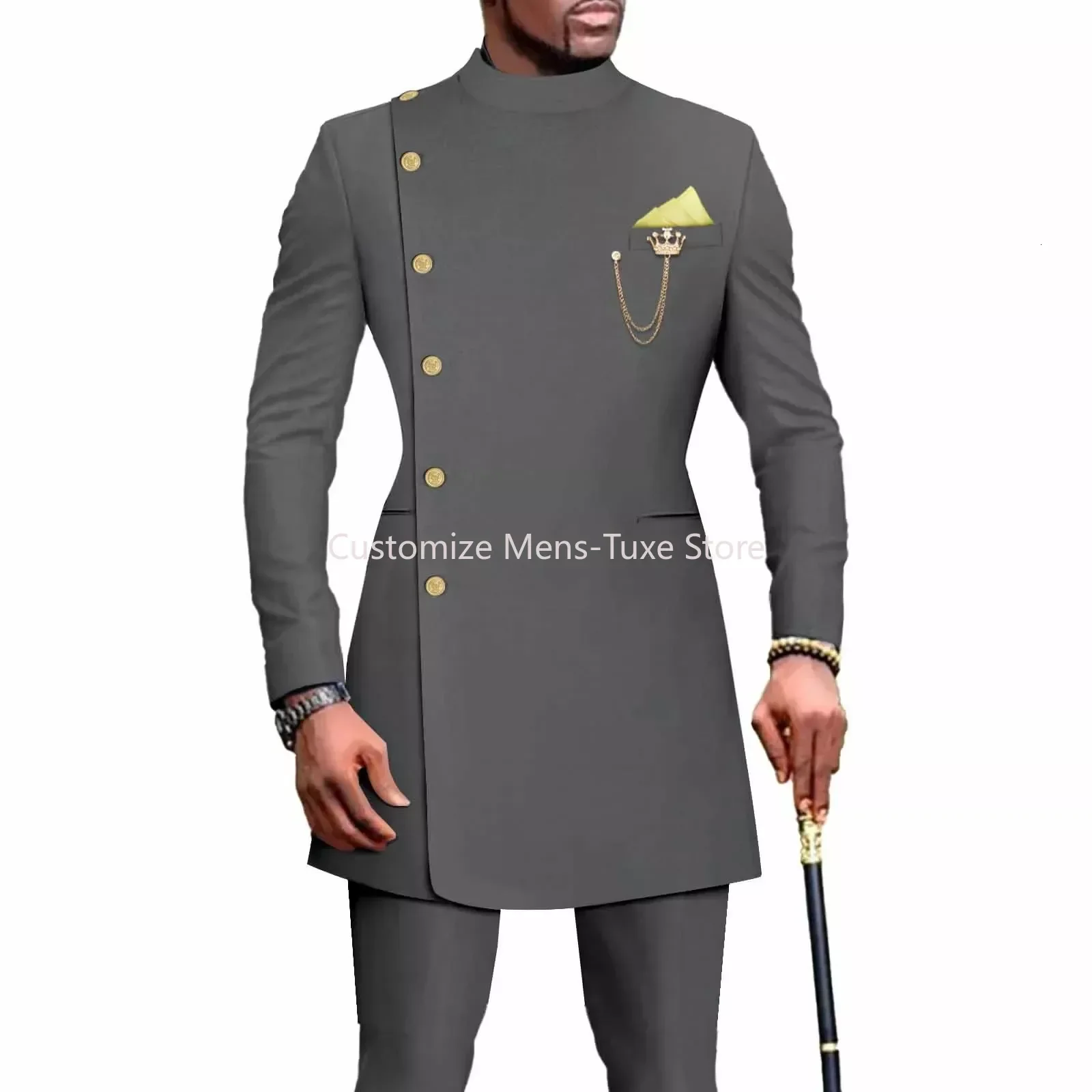 Trajes para hombre, Blazers, ropa africana para hombre, traje de 2 piezas, chaqueta, pantalones, boda tradicional, corte entallado, Color sólido,