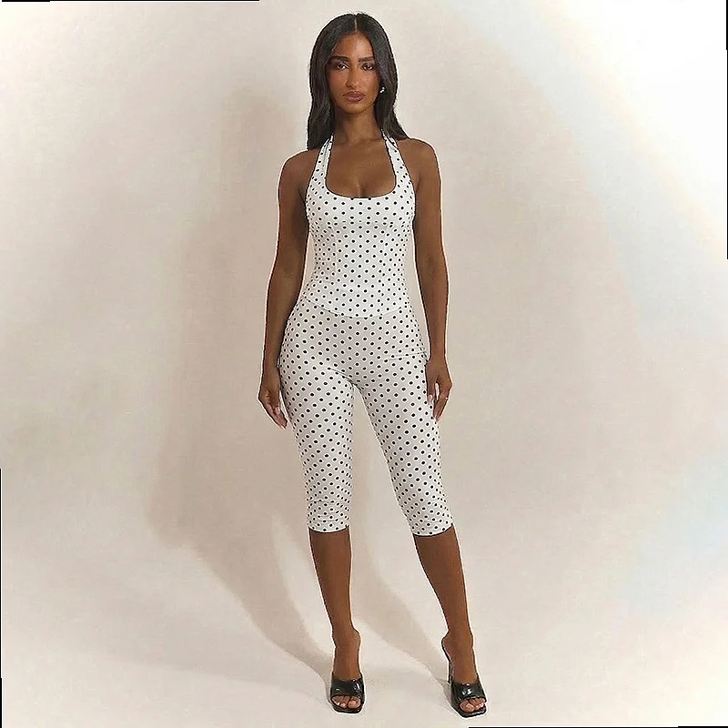 Women's Knot Front Print Wrap Halter Top Matching Set with Capri Pants, Jumpsuit Playsuit
