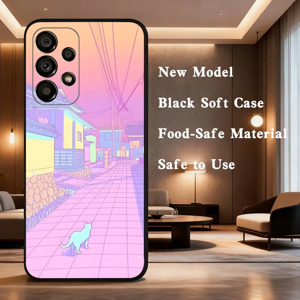 Casing Ponsel Tokyo Nights untuk Samsung Galaxy A73,31,32,72,41,53,52,71,22,5G,Note,J7,8,9 Sampul Hitam Lembut