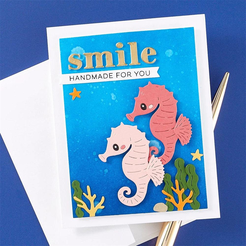 Hello Smile Words Shadown Dog Seahorses Metal Cutting Dies, Embossing Diecut For DIY Card Making Scrapbooking Photo Album Crafts