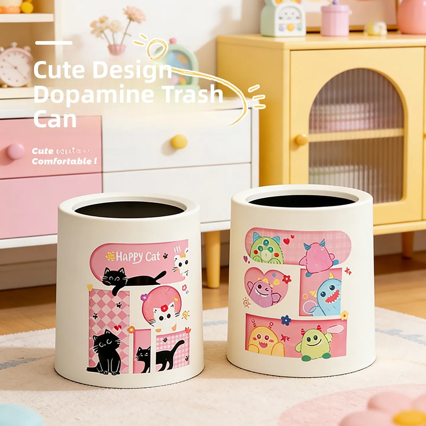 

Cute Large Capaci Covered Tra Can for Bedroom Batoom Home Use round ape Plastic Garbage Bin Fly Cleaning Tool