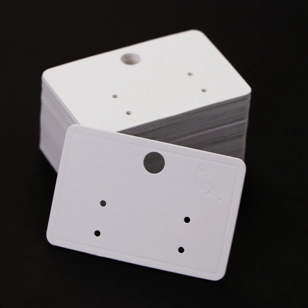 

50 шт., белая бумага с тиснением, 4 отверстия, серьги, подложки, упаковочные карты для ювелирных изделий, упаковочные материалы «сделай сам» для малого бизнеса