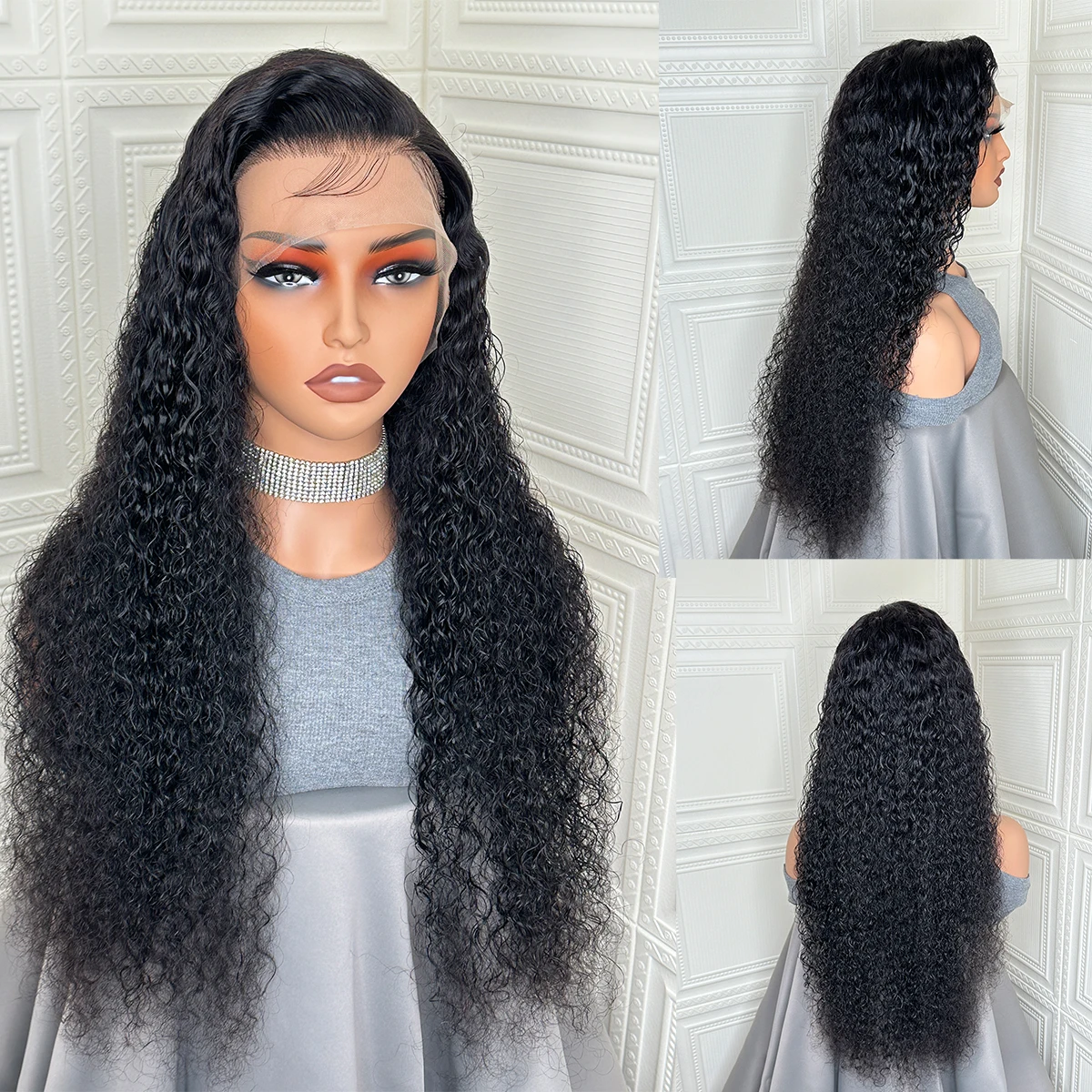 

Soft 180Density Black Kinky Curly Preplucked 26 Inch Deep Long Lace Front Wig For Women With Baby Hair Glueless Synthetic Daily