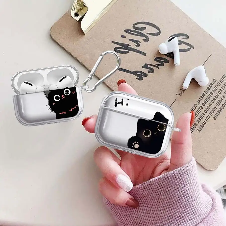 

Hello Cute Cat Case For Airpods 1 Pro3 Pro Pro2 2 3 4 Clear Earphone Cases Cover