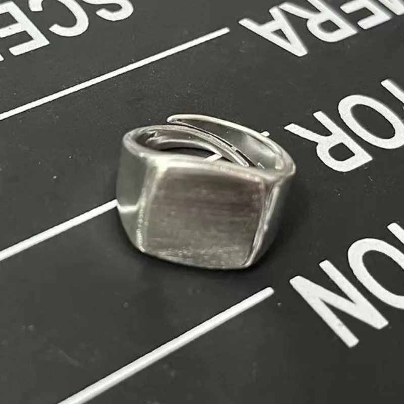 PANJBJ 925 Sterling Silver Frosting Rings For Women Wide Geometry Block Trend Retro Adjustable Jewelry Gift Dropshipping