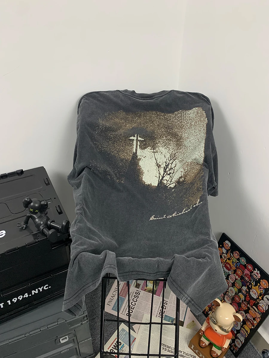 الرجال النساء النسيج الثقيل للجنسين تي شيرت علوي 2025ss سانت تي شيرت