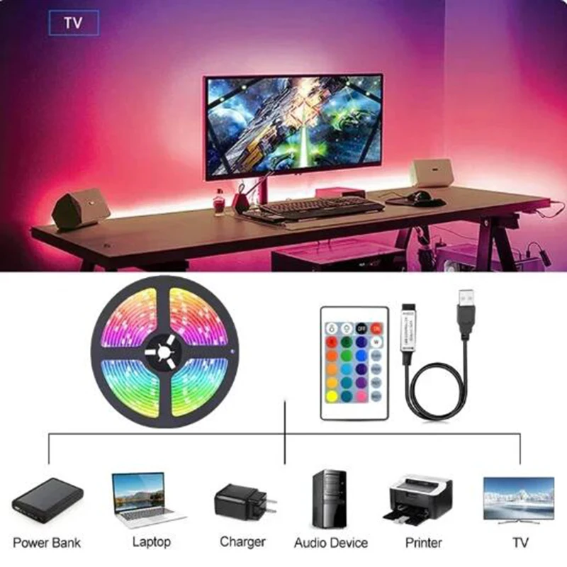 USB LED Strip Light 2835 RGB LED Lights 5V Bluetooth Flexible Ribbon Diode Tape Phone APP Control TV Backlights Room Decoration