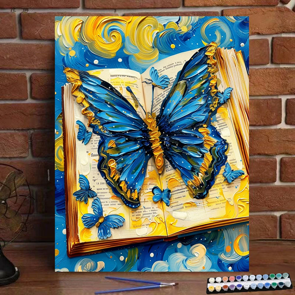 Painting by Numbers Blue Butterfly Book Art Culture Digital Painting Handmade Adult Children Gift Wall Decoration Dig