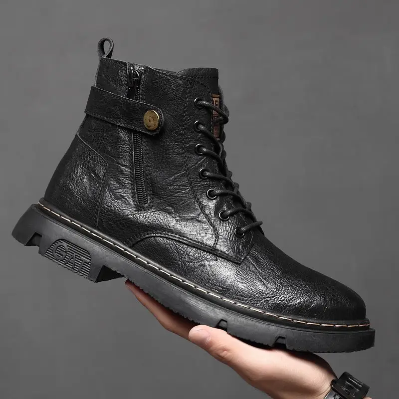 

Doc Martens men's leather and fleece biker boots Men's high top and fleece cotton boots trend