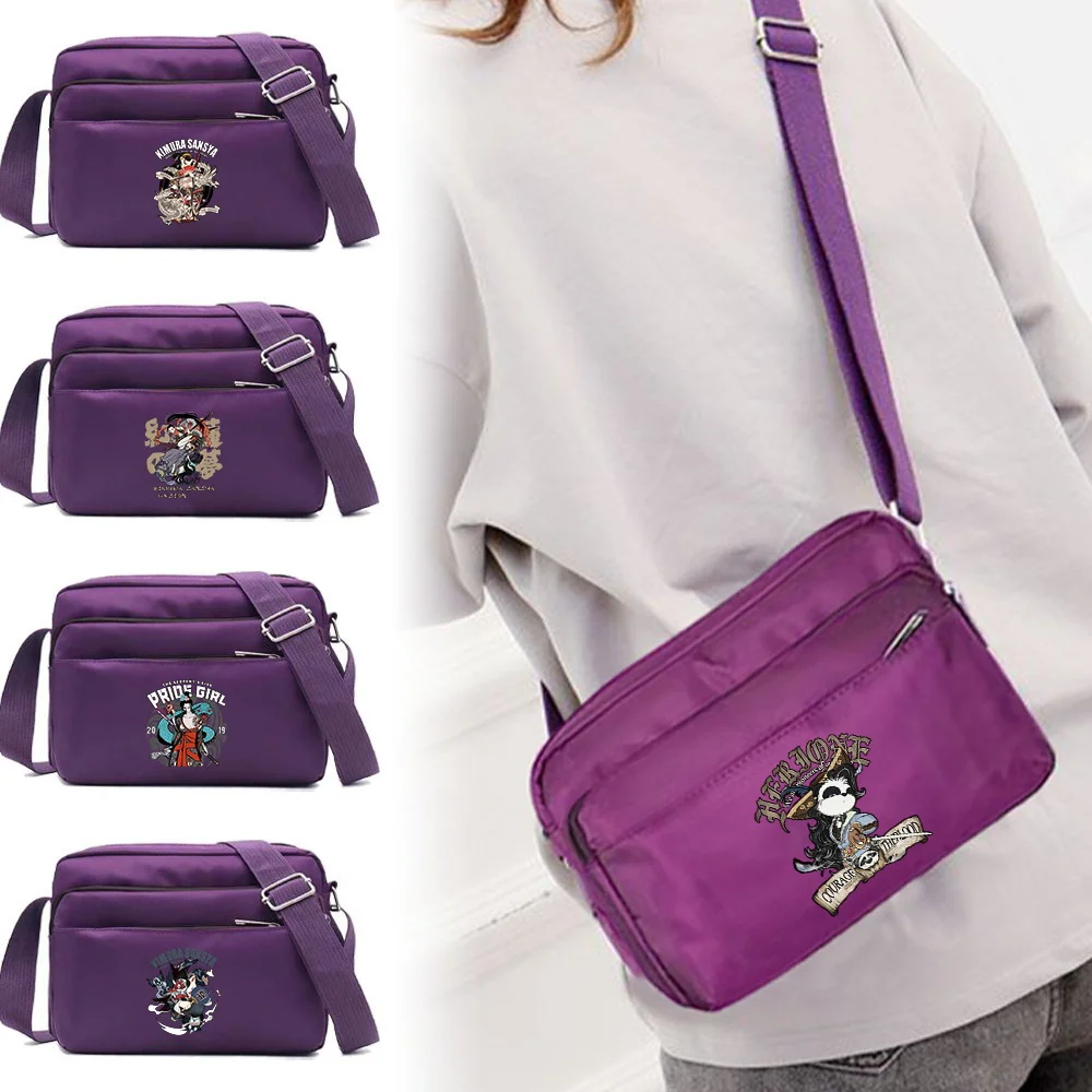 One Shoulder Crossbody Bag Samurai Pattern Printing Series Purple Large Capacity Travel and Commuting Storage Bag Multi-layer