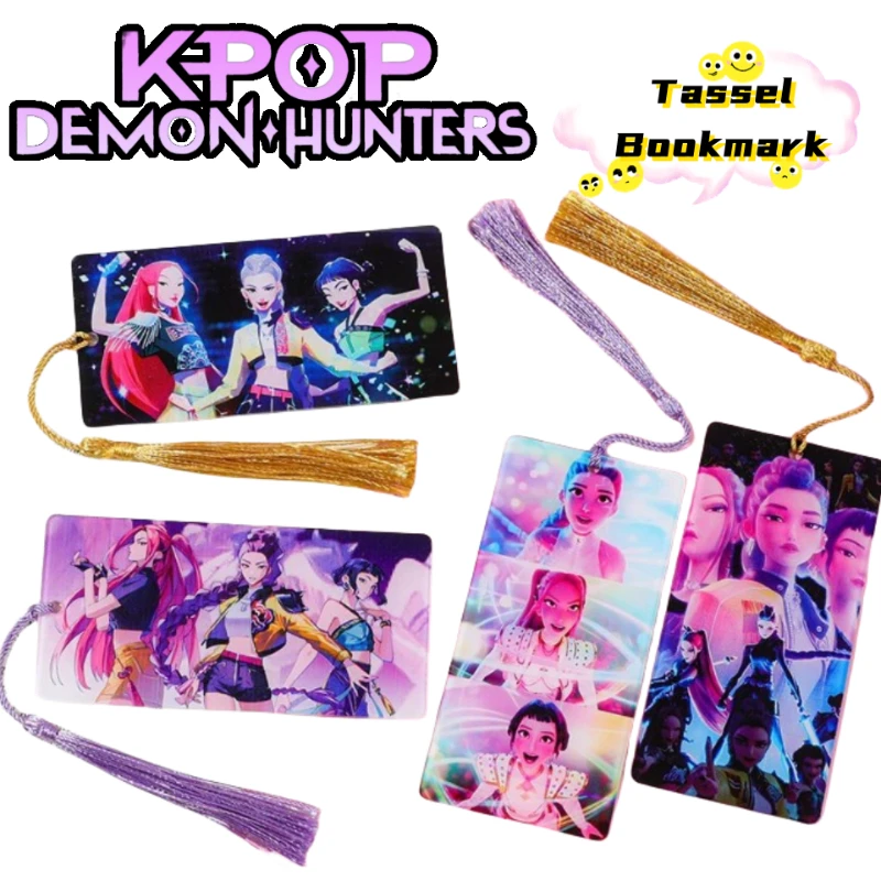 Neue KPop Demon Hunters Zoey Rumi Mira personalisierte kreative Acryl-Lesezeichen, praktisch zum Lesen von Schülern mit Quastenanhängern