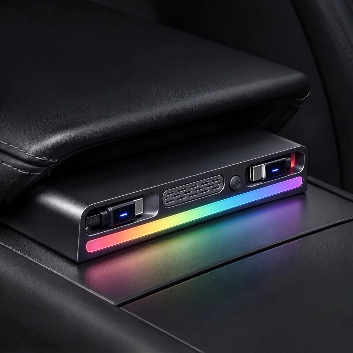 4 in 1 Charging Dock  for Tesla Model 3/Y YL 2017+ Center Console USB Hub with Ambient Lighting & Air Freshener RGB Fragrance