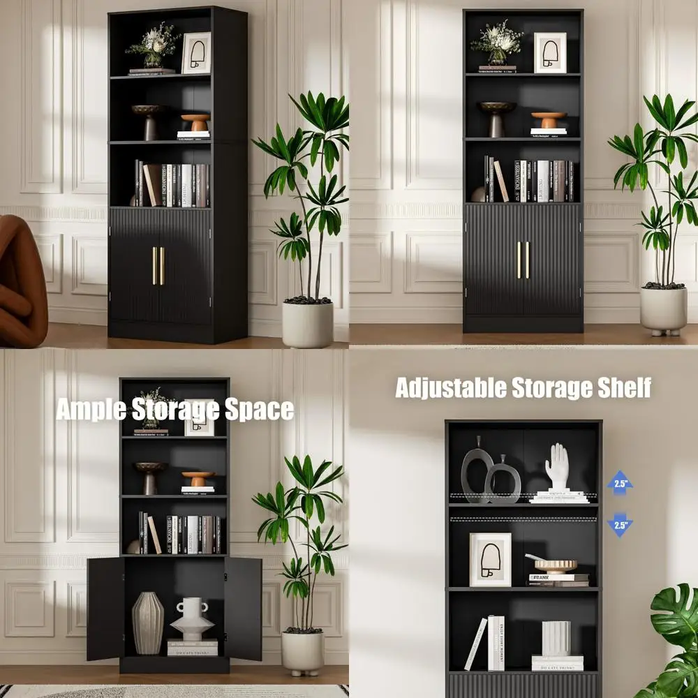 Libreria regolabile a 3 livelli con ante portaoggetti, libreria alta 63 per ufficio domestico, soluzione di scaffalature salvaspazio