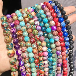 4/6/8/10mm Natural Stone Sea Sediment Imperial Jasper Round Loose Beads for Jewelry Making Needlework Diy Charms Bracelet 15''