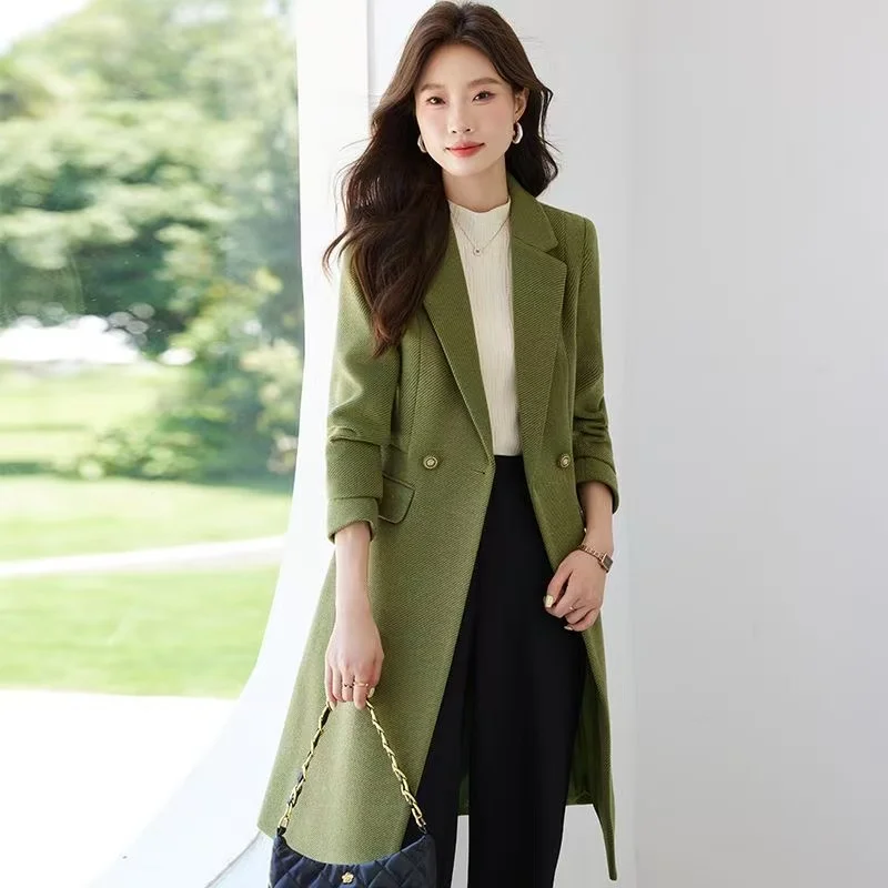 

2026 Women Long Woolen Suit Jacket New Fall Winter Coat Ladies Office Wool Blazer Female Formal Thick Outerwear Suit Trench Coat