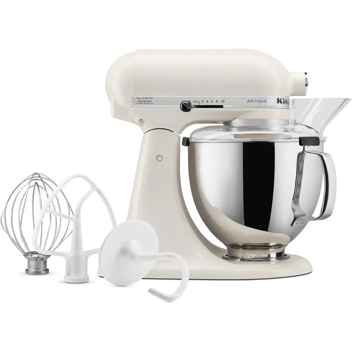 

Artisan Series 5 qt Stand Mixer, Porcelain White with Flat Beater, Dough Hook, Whip