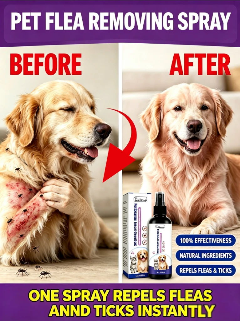 Cat & Dog Flea Removal Spray, Pet Skin Cleaning, External Lice Repelling, Tick Relief Spray