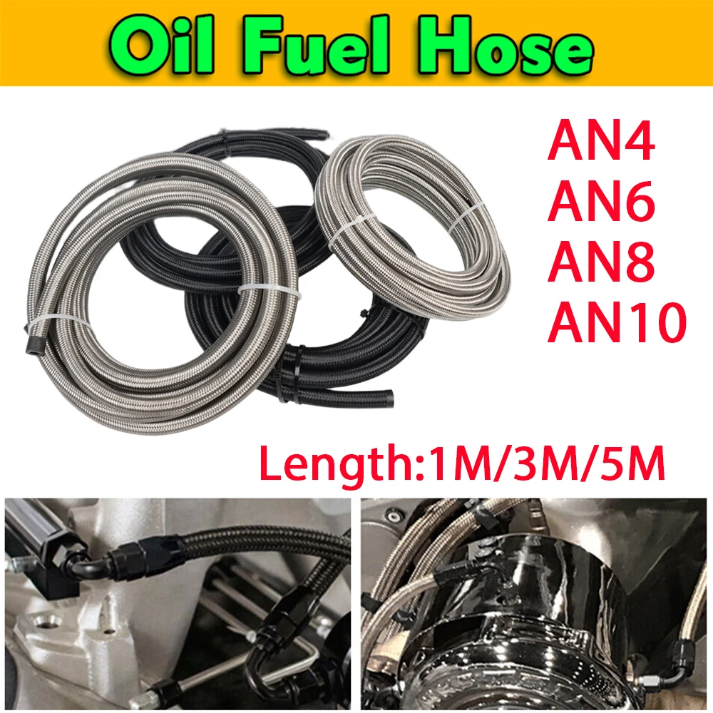 AN4 AN6 AN8 AB10 Fuel Hose Oil Gas Cooler Hose Line Pipe Tube Stainless Steel and Nylon Braided Inside CPE Rubber 1-5M FUEL HOSE