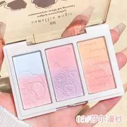 3 Colors Blush Powder Palette Face Blusher Highlighter Contour Makeup Palette Blue Face Brighten Glitter Fine Shimmer Powder