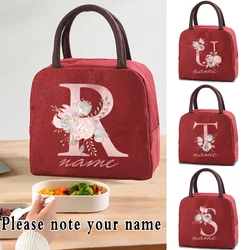 Thermal Lunch Bags for Women Travel Portable Camping Picnic Food Bag Canvas Handbag Custom Name Pink Letter Series Cooler Tote