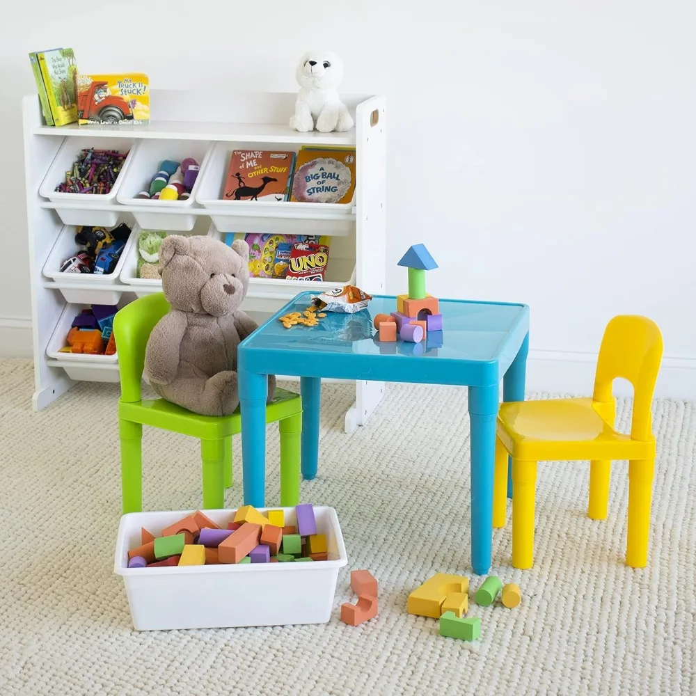 Aqua Table et ensemble de table en plastique léger pour enfants, carré, vert, jaune, tout-petit, 2 chaises