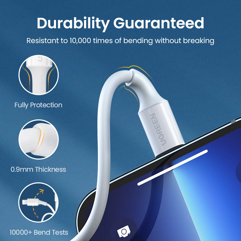 UGREEN USB-Lightning 케이블 MFI 2.4A Apple iPad iPhone 14 13 12 11 xs xr 7 충전기 Braided Carplay 8 핀용 충전 데이터