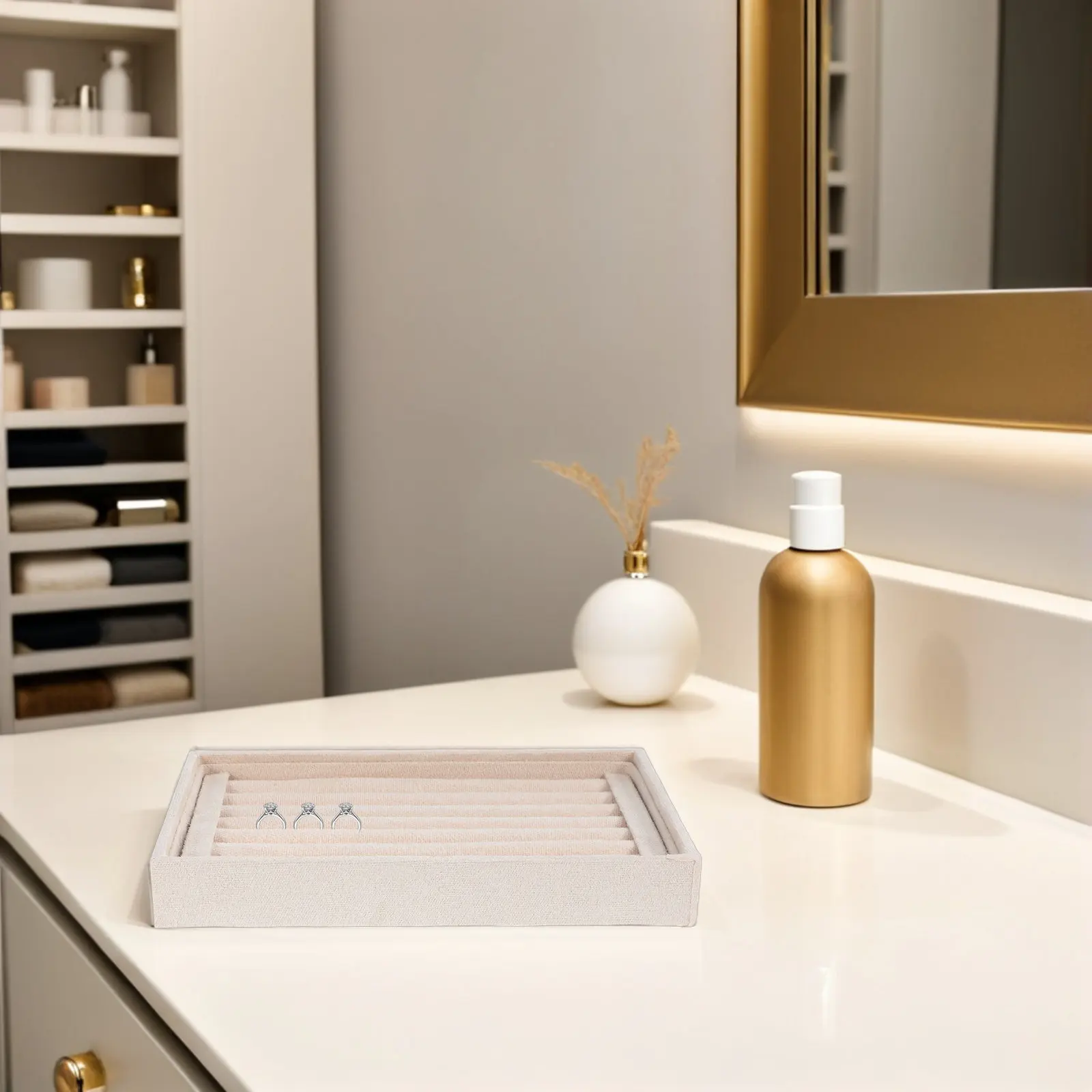 

2Pcs Ring Organizer Tray Jewelry Display Holder Soft Lining Tabletop Freestanding Stand for Earring Stud Rings Home Store Shop