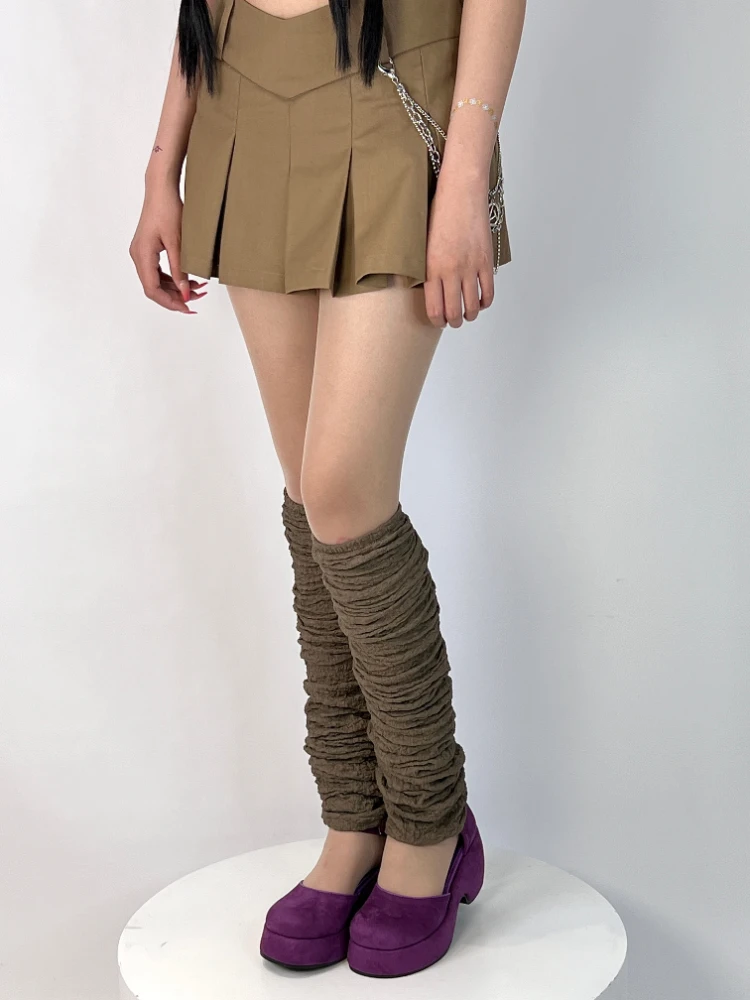 Stockings Pure Cotton Women's Super Long Pleated Texture Solid Color High Tube Wide Shaping Fashion Personality Springand Summer