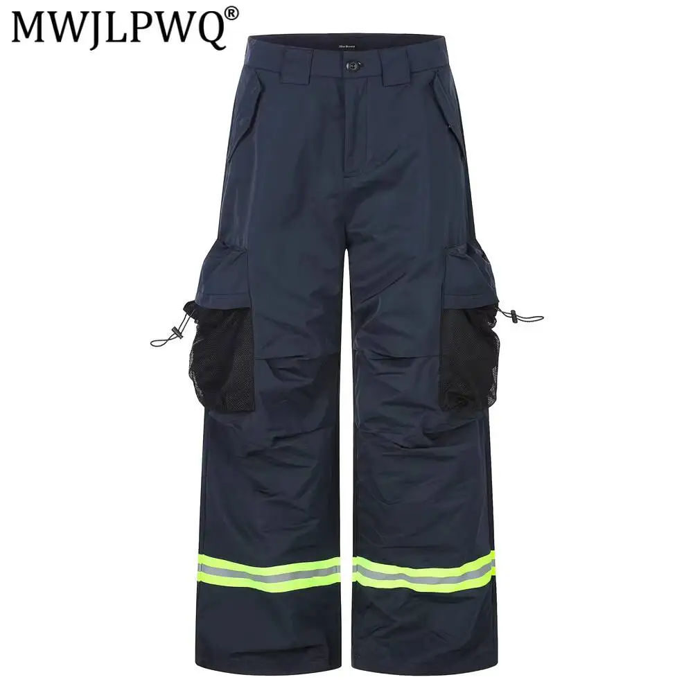 MWJLPWQ Functional Style Large Pocket Cargo Trousers Men Loose Wide-Leg Multi-Pocket Stylish Pleated Sporty Casual Pants 17399
