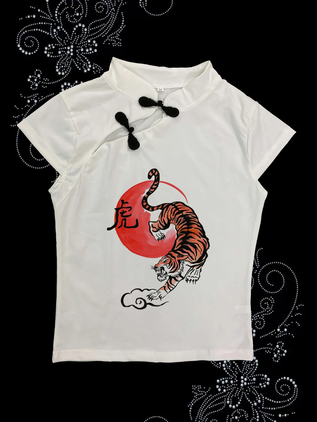 Harajuku Aesthetics Fashion Printing Top New Chinese Style Slanted Buckle Slim Versatile Classic Short Sleeved T-shirt For Women