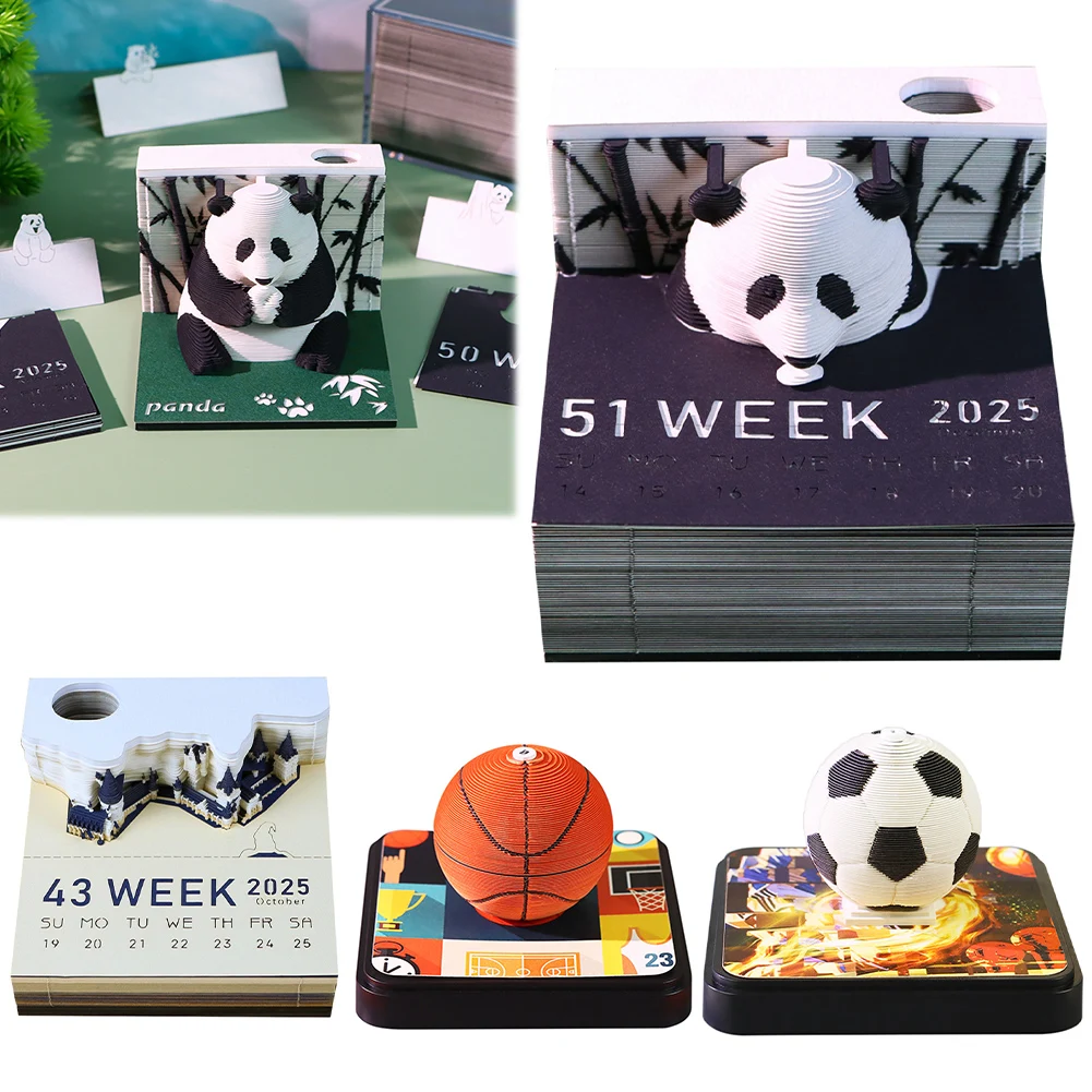 3D Block Paper Art Calendar 2025 Panda 3D Notepad Note Blocks 3D Memo Pad Kawaii Sticky Notes Christmas Birthday Gift