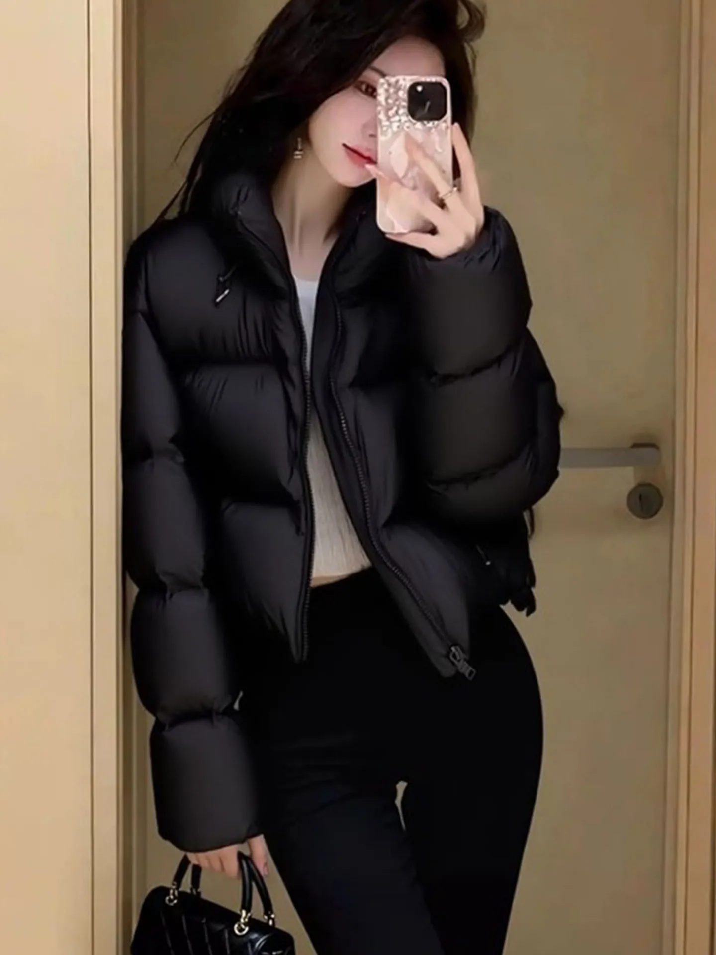 เสื้อโค้ทกันหนาวแบบพองตัวสำหรับผู้หญิง สไตล์เกาหลี แฟชั่นสำหรับเดินทาง ให้ความอบอุ่น แขนยาว