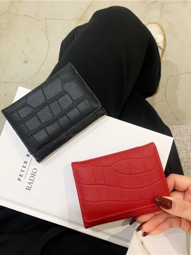 Pu Leather Women's Wallet Retro Small Fresh Metal Short Card Holder Solid Color Soft Surface Student Coin Purse