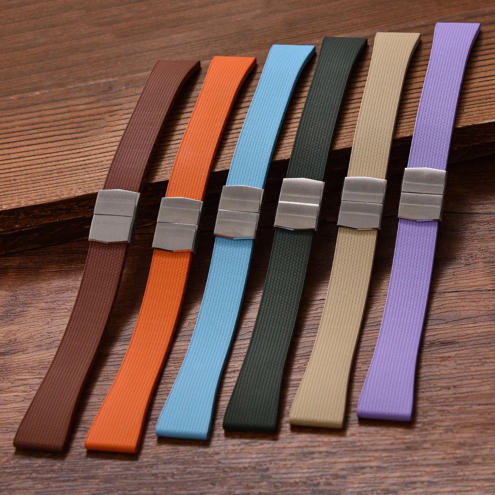 الأصلي Stripess CTS FKM حزام ساعة مطاطي 20 مللي متر ل D-elug FKM CTS حزام الساعات الإفراج السريع الفضة فراشة مشبك قطع إلى حجم