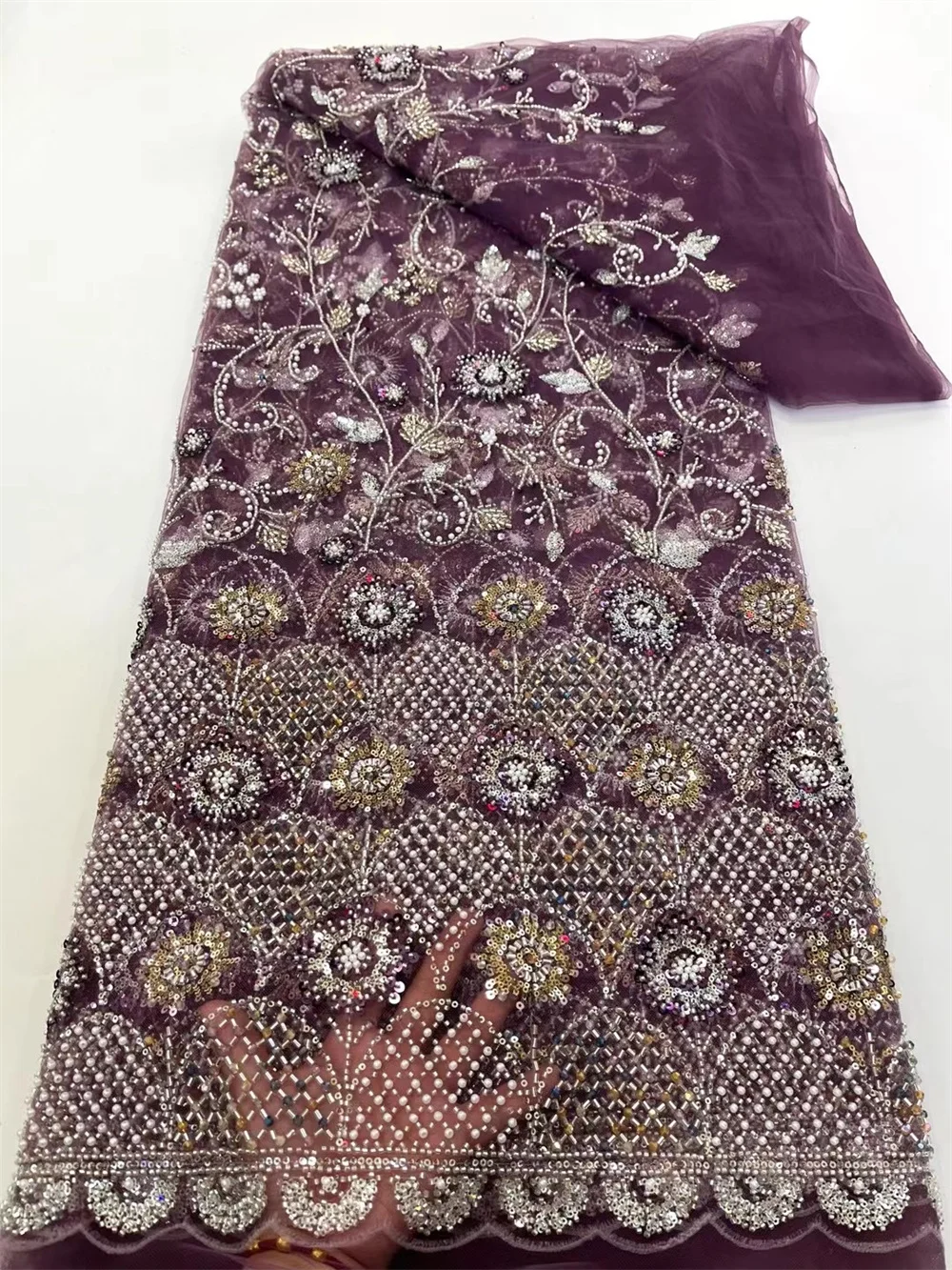 

Luxury Laces On Sale 5 Yards African Sequins Lace Fabric 5 Yards High Quality 2025 Nigerian White Beaded And Crystal Lace W755-1