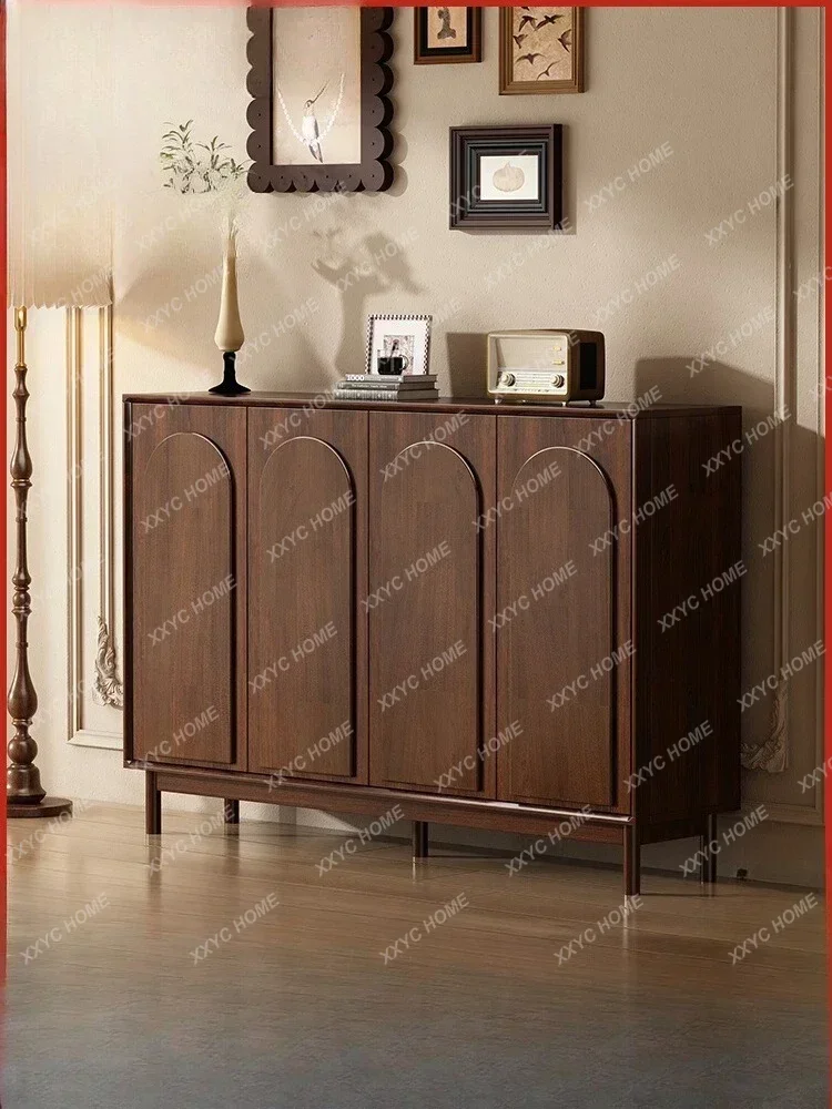 

Medieval Style Solid Wood Shoe Cabinet for Home Entrance, Large Capacity Storage