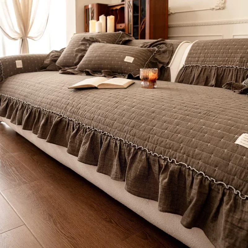 Cotton Sofa Cushion Four Season Universal Anti Slip Cushion Wear-resistant Machine Washable Anti-pilling Straight Sofa Cover