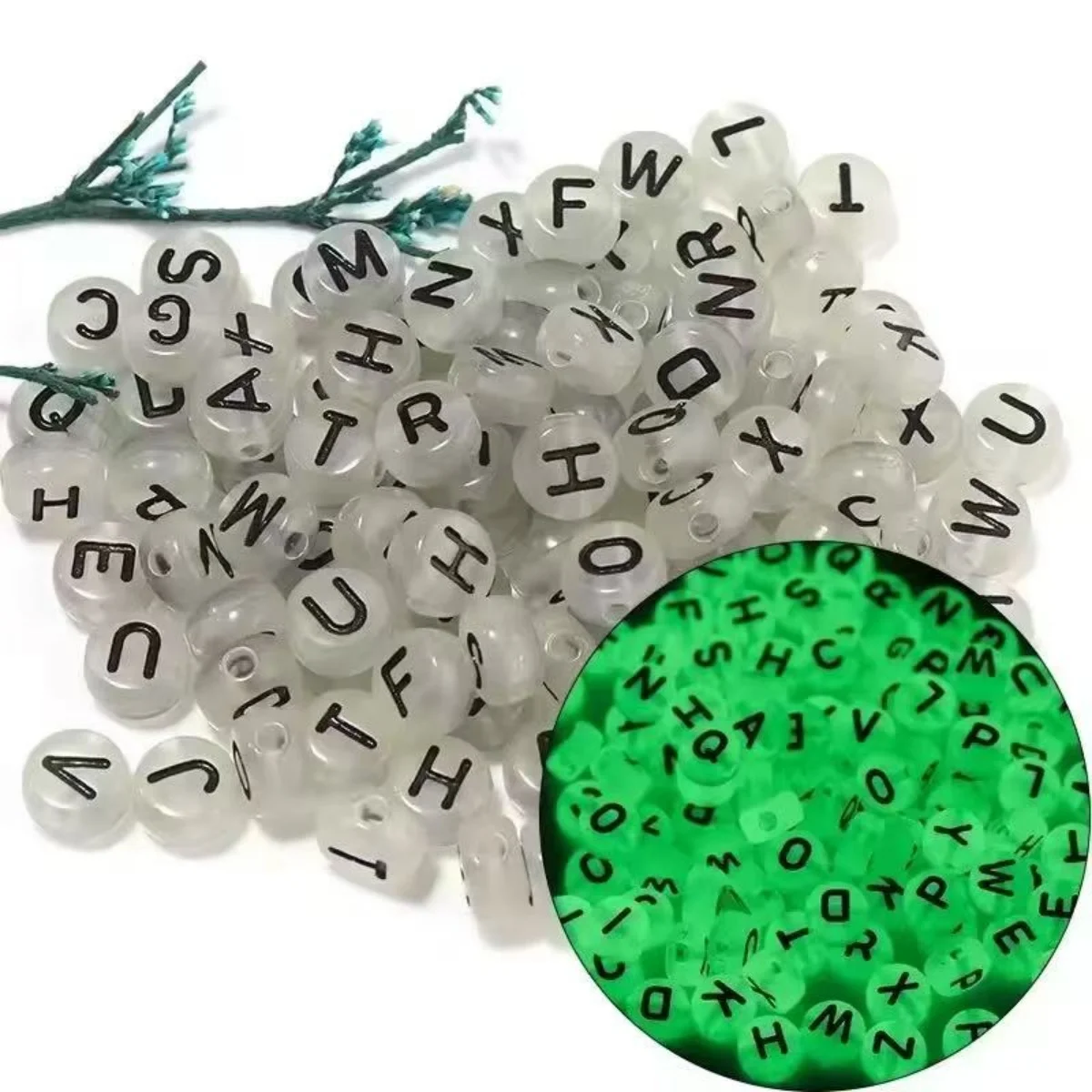100-200PCS Luminous Letter Beads Oval Shape Acrylic Spacer Beads For Jewelry Making DIY Charms Bracelet Necklace Accessories