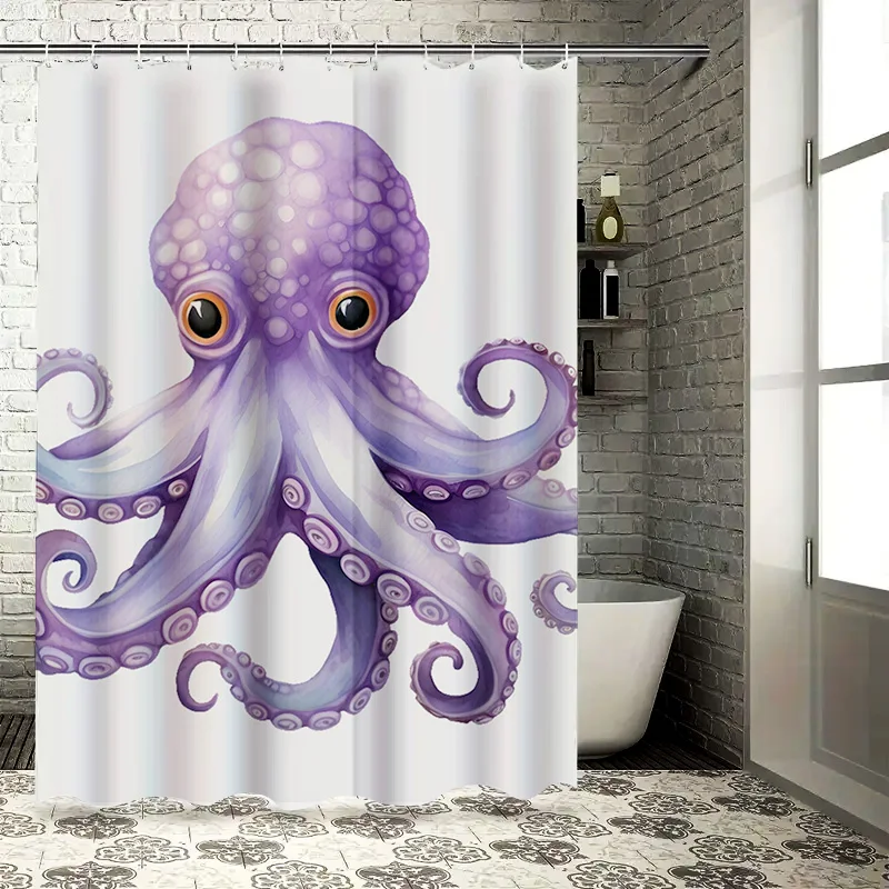 Vivid Purple Octopus Shower Curtain - Detailed Sea Creature Design for a Unique and Artistic Bathroom Décor