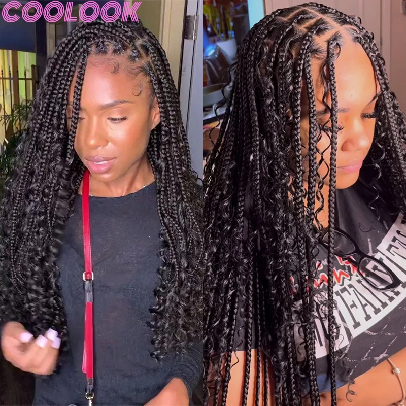 Synthetic Full Lace Front Braided Wigs with Baby Hair 24inch Bohemian Durable Box Braid Wig Black Lace Frontal Wigs for Braiding