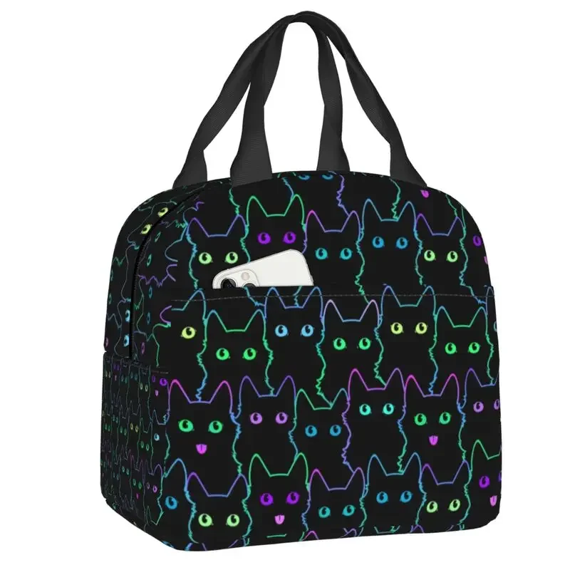 Cute Black Cat Lunch Box Women Leakproof Cooler Thermal Food Insulated Lunch Bag Office Work Reusable Picnic Tote Bags